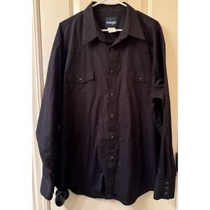 Wrangler Vtg Black Western Silver Pearl Snap Up Rodeo Riding Shirt Men's 2XL